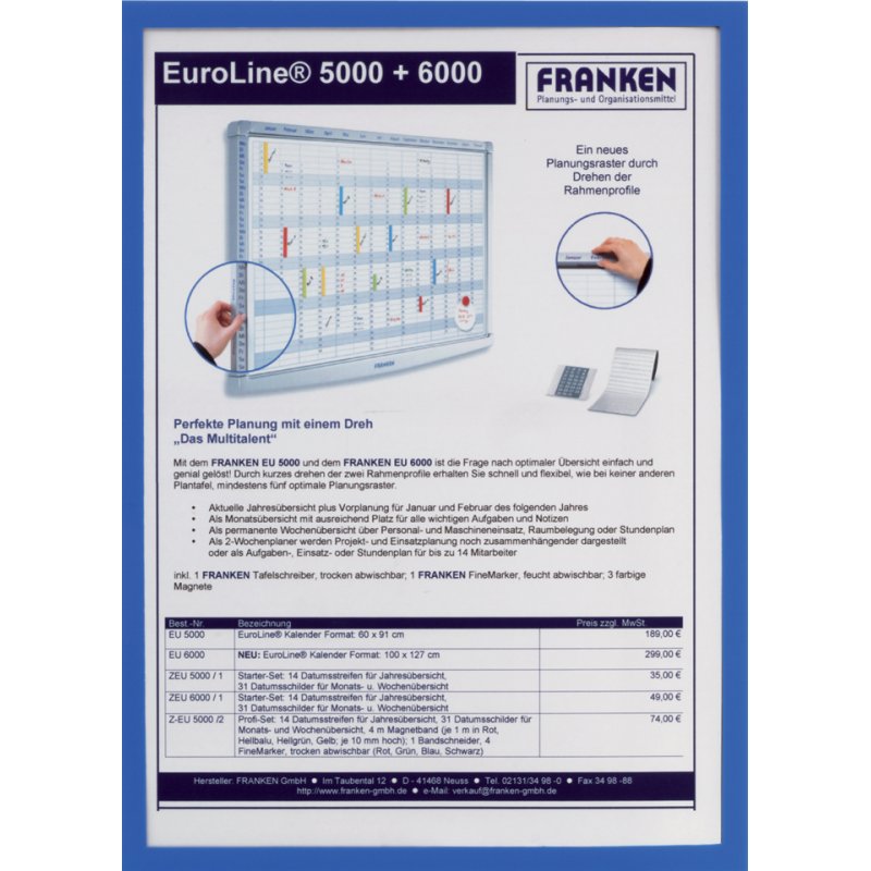 FRANKEN porte-cadre magnétique X-tra!Line, A5, bleu, transparent